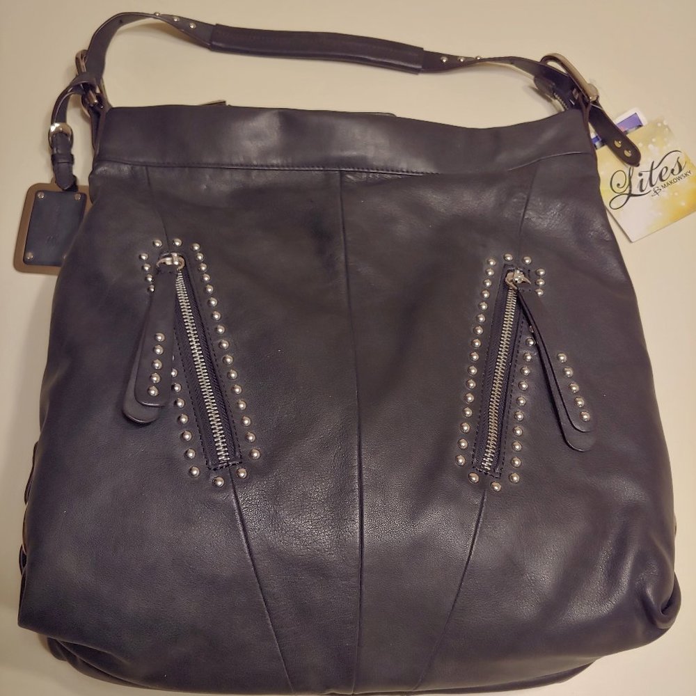 B Makowski Black Leather Satchel Bag